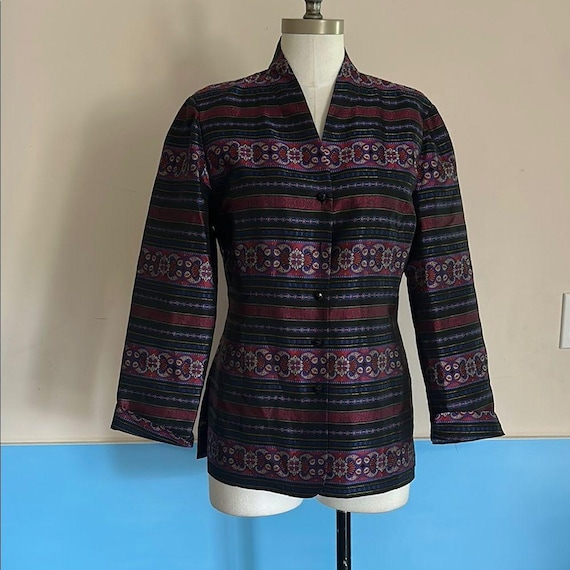 Talbots, Talbots Silk Purple Vibrant Patterned Jacket size 8 vintage