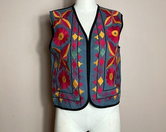 Chaleco vintage de los años 90 de LizWear by Liz Claiborne con bordado floral multicolor, talla S/M