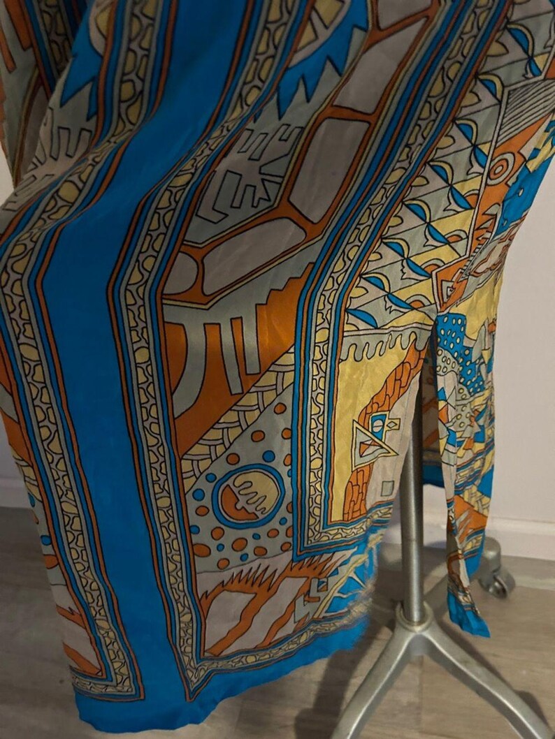 Ärmelloses Boho Midikleid aus Seide in Türkis und Rost Größe Anthropologie 14 Bild 14