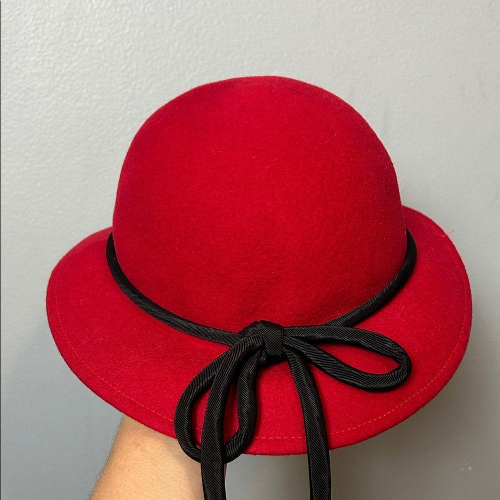 Vintage Liz Claiborne Wool Red Hat With Black Bow Womens - Etsy display picture 3