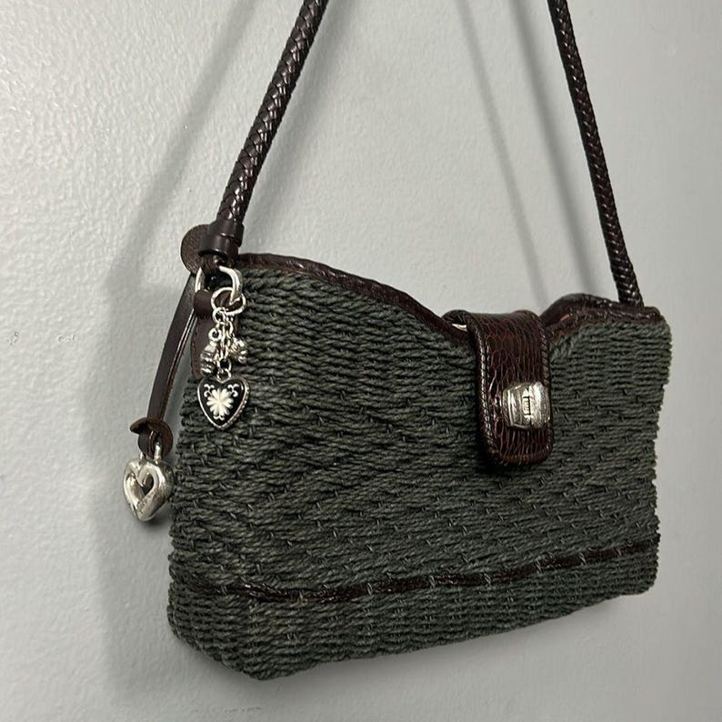 Vintage Brighton Wendy Style Woven Shoulder Bag straw and leather image 2