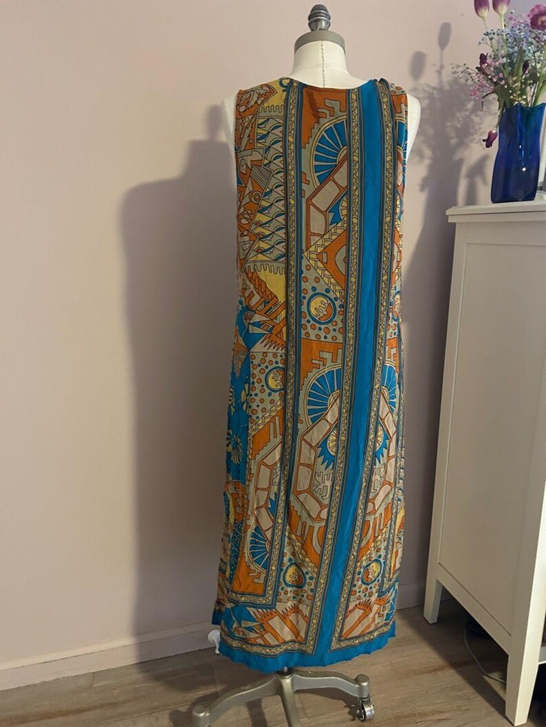 Ärmelloses Boho Midikleid aus Seide in Türkis und Rost Größe Anthropologie 14 Bild 9