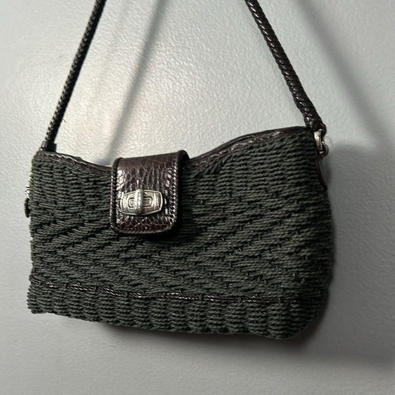 Vintage Brighton Wendy Style Woven Shoulder Bag straw and leather image 3