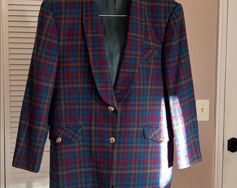 Blazer vintage de cuadros coloridos con un solo botón, talla M a L (ver medidas a continuación).