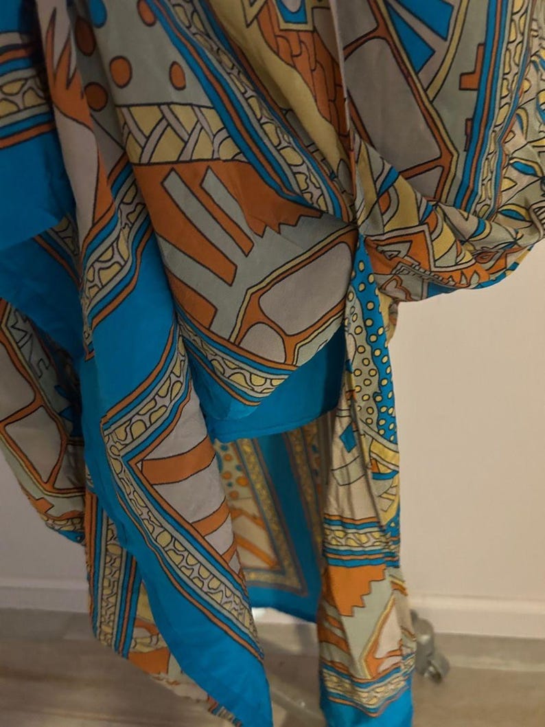 Ärmelloses Boho Midikleid aus Seide in Türkis und Rost Größe Anthropologie 14 Bild 15