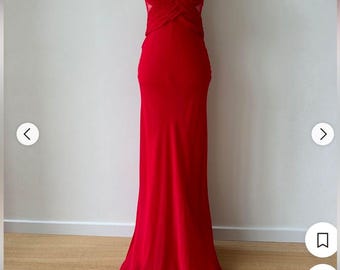 Cache Vintage Red Maxi Sheer Cocktail Silk Dress cross strap size vintage 6