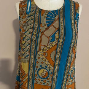 Ärmelloses Boho Midikleid aus Seide in Türkis und Rost Größe Anthropologie 14 Bild 13