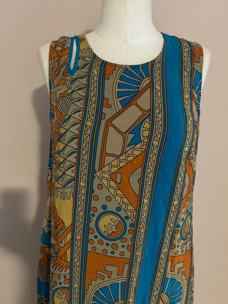 Ärmelloses Boho Midikleid aus Seide in Türkis und Rost Größe Anthropologie 14 Bild 13