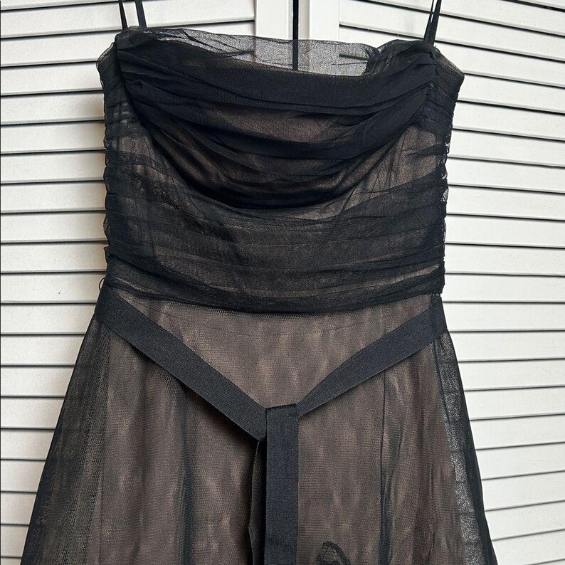 Vintage BCBG Maxazria Strapless Midi Black Lace Overlay cocktail Y2K dress 6 image 8