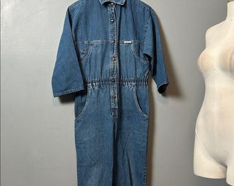Vintage Ideas Denim Jumpsuit with Button Front and top pockets 3/4 sleeves S