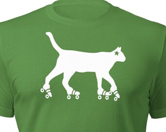 Skater Cat Unisex T-Shirt | Crew Neck | Graphic Tee | Roller Derby | Roller Skates | Skates | Skating | Jammer | Blocker
