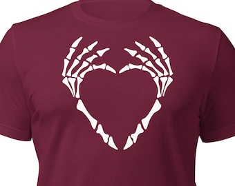 Skeleton Heart Hands Unisex T-Shirt | Crew Neck | Graphic Tee | Love Sign | I Heart You | Bones | Creepy | Halloween