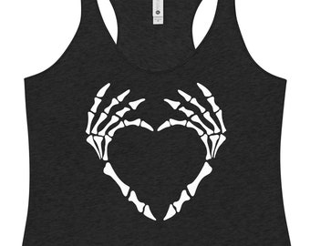 Skeleton Heart Hands Women's Racerback Tank | Love Tank Top | Skeleton Tank | Bones Tank | Heart Racerback | Women's Clothing