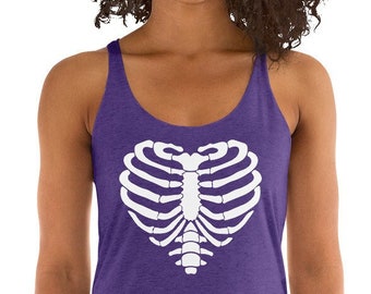 Skeleton Heart Rib Cage Women's Racerback Tank | Love Tank Top | Skeleton Tank | Bones Tank | Heart Racerback | Women's Clothing