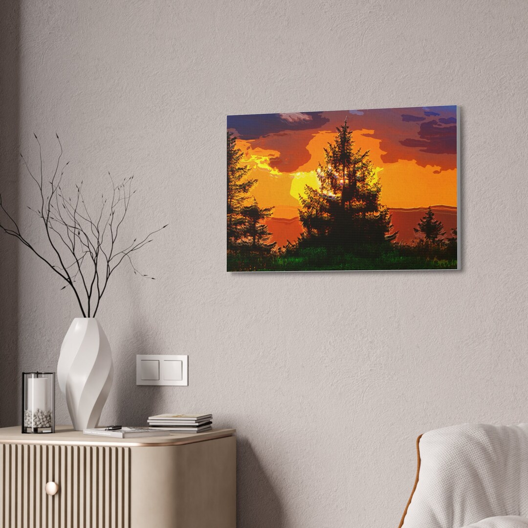 Aesthetic Sunset Watercolor Painting Canvas Wall Art Design Etsy