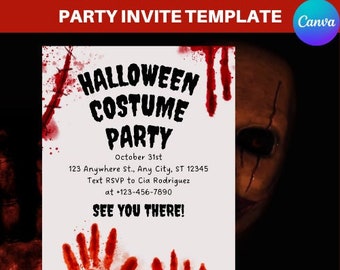 Plantilla editable de invitación para fiesta de disfraces de Halloween (Canva)