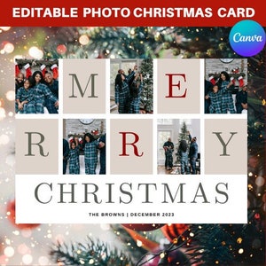 Personalized Merry Christmas Photo Card Template | Editable Holiday Card Design | Christmas Card | Holiday Card Template, Photo Template