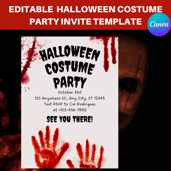Editable Halloween Invitation, Halloween scary hand Halloween Party Invitation Halloween Birthday Invitation Template Instant Download Canva
