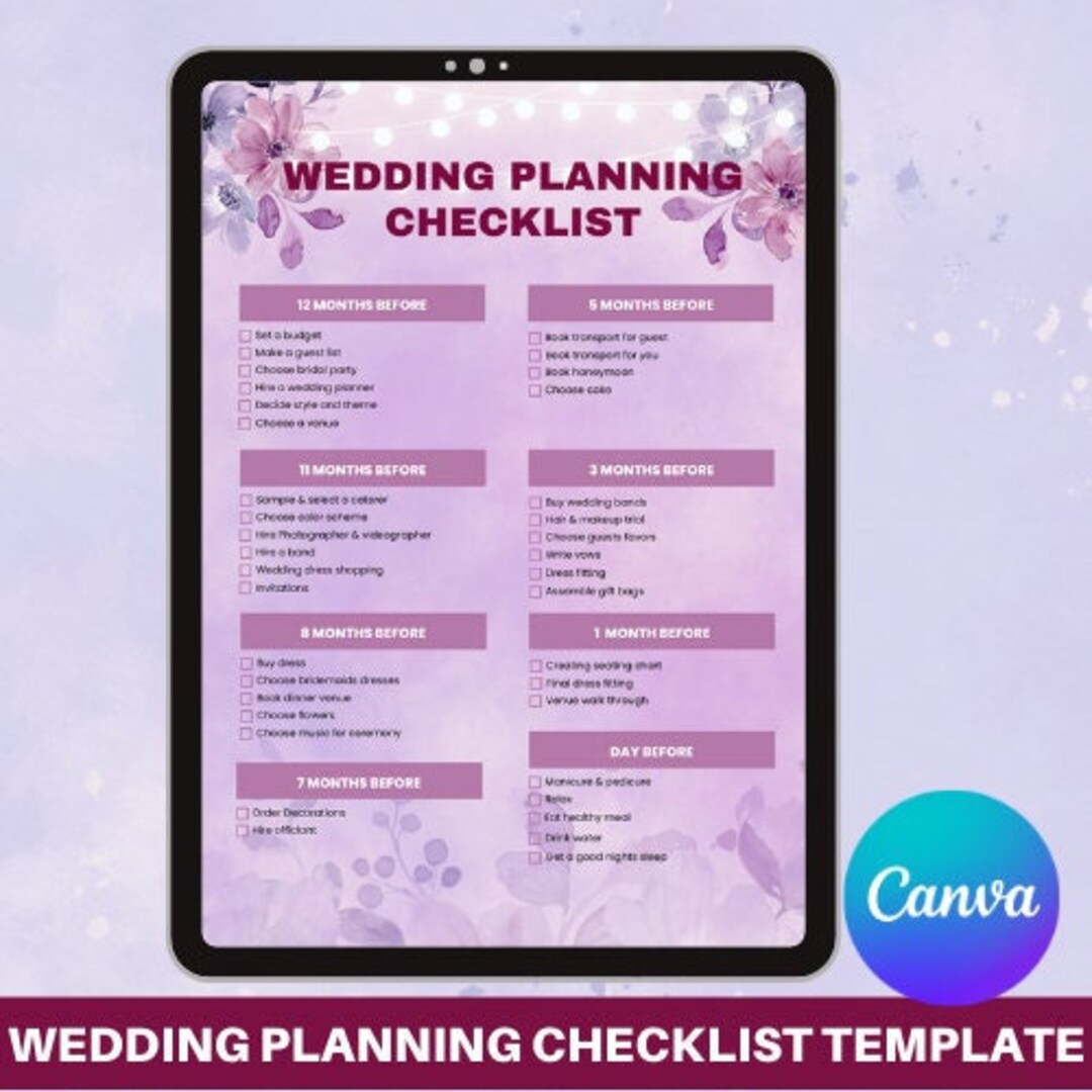 Wedding Planning Checklist, iPad Template Modern Minimalist Editable on Canva, Printable Digital
