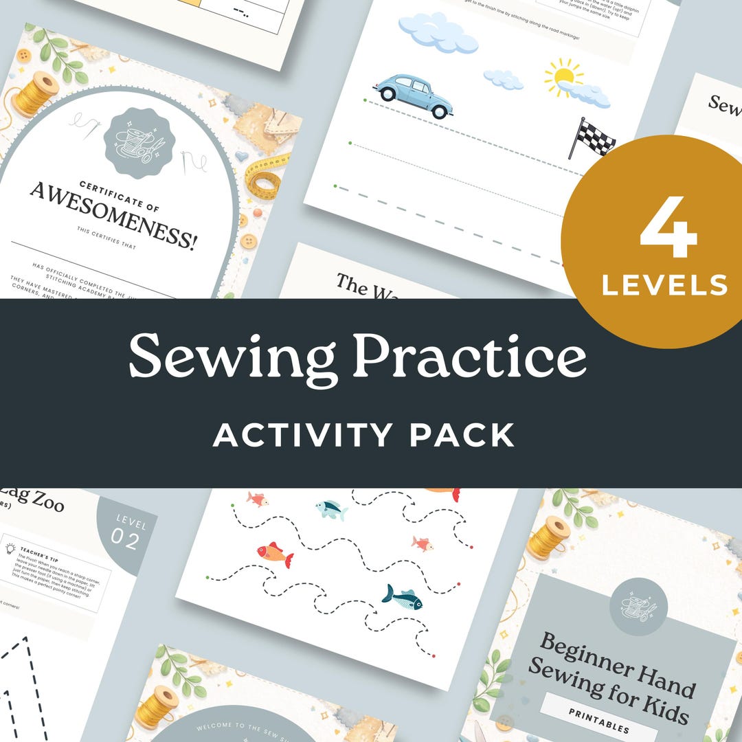 Beginner Sewing for Kids Printable Workbook | Hand Sewing Practice Sheets | Learn Straight Lines ...