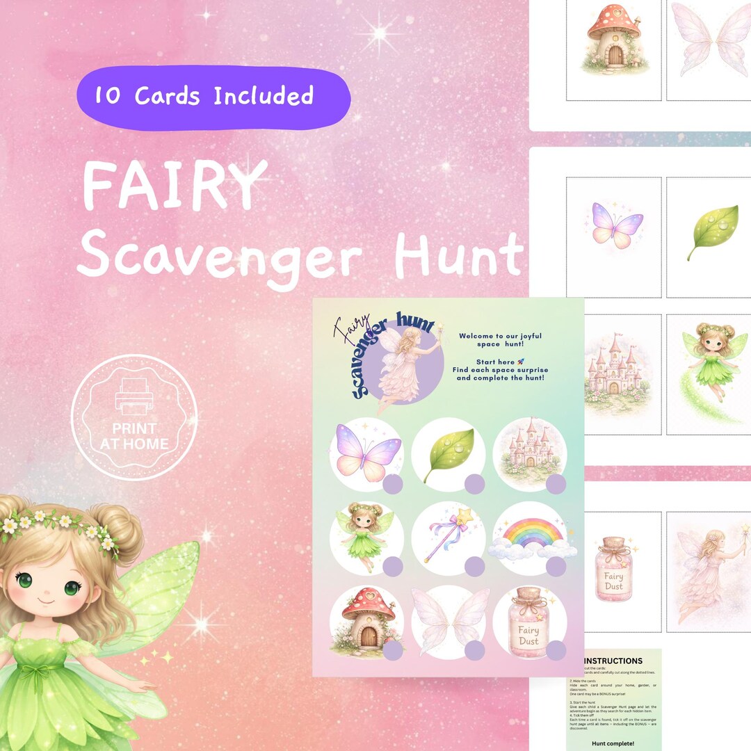 Fairy Scavenger Hunt Printable Party Game for Kids, Enchanted Birthday ...