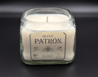 Upcycled Patron Tequila Bottle Candle, Bar Décor Gift