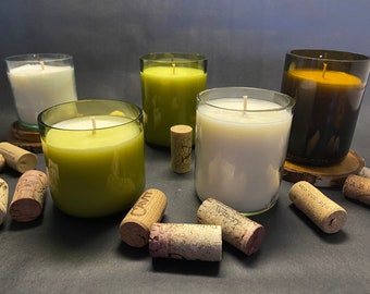 Upcycled Wine Bottle Candle, Soy Wax, Bar Decor