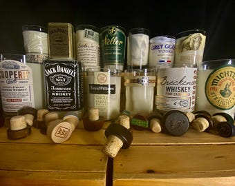 Upcycled Liquor Bottle Candle, Bourbon Soy Wax Candle, Bar Decor, Birthday Gift