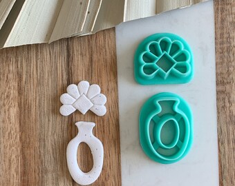 Flower and Vase Clay Cutter Combo, Dangle Earring Set, DIY Polymer Clay Jewelry