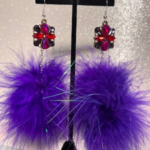 Purple Fluffy Earrings