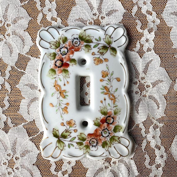 Vintage Porcelain Floral Light Switch Plate -Cottage Home Decor