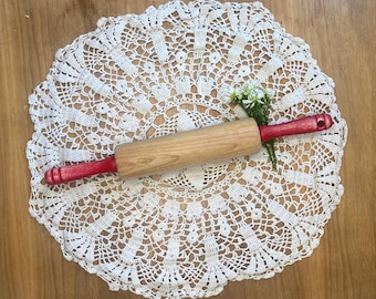 14" Vintage röd träkavel | Lantligt bakverk och matlagning