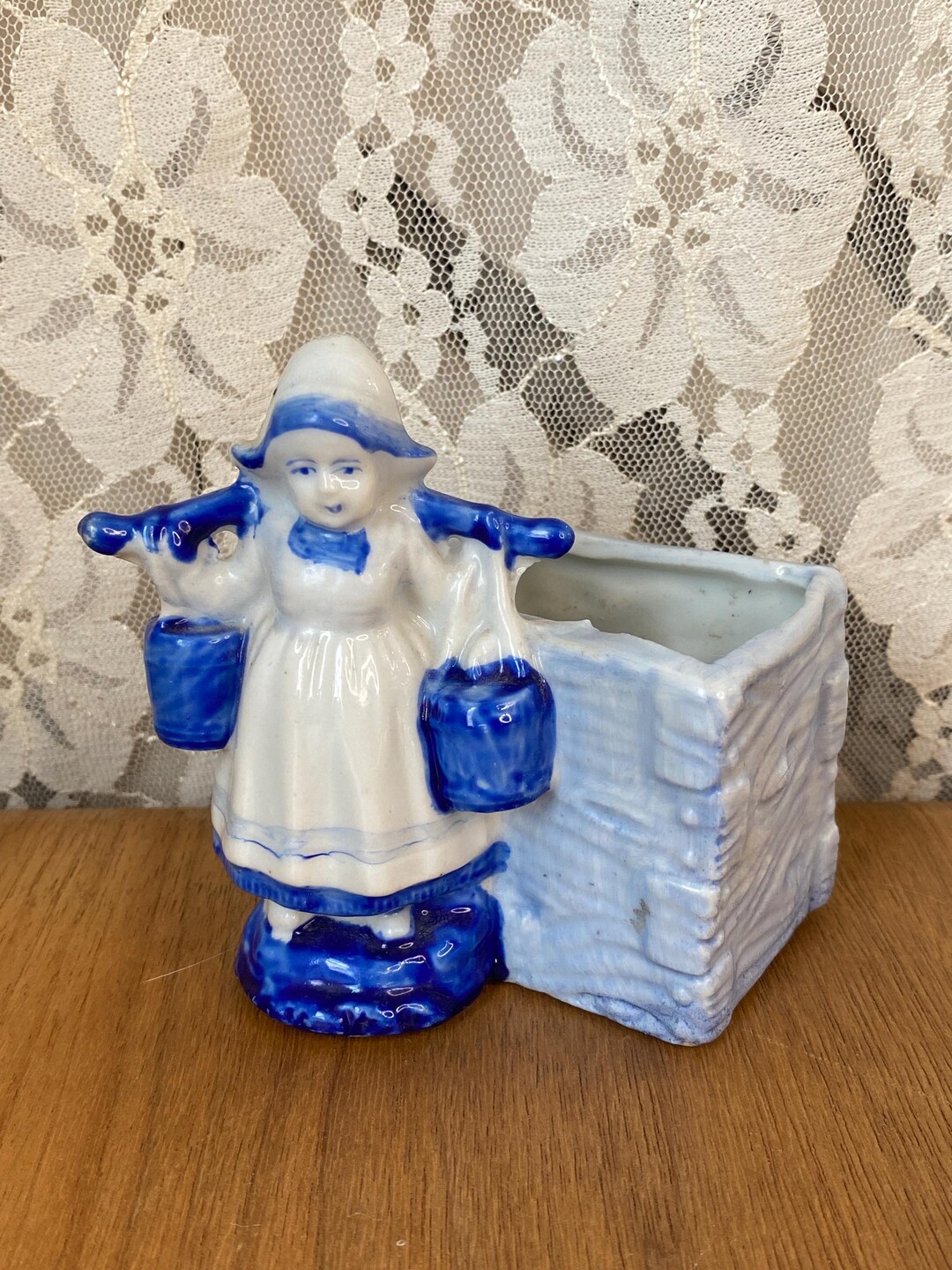 Vintage Blue and White Dutch Girl Small Ceramic Planter - Etsy