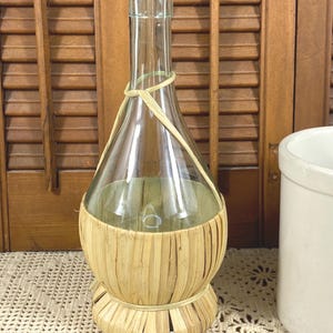 Vintage Style Stroh Raffia gewickelte Glasflasche | Sammler Flasche | Ozean-Strand-Haus-Dekor