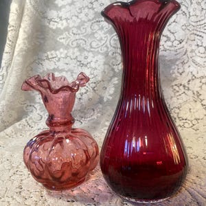 Pair of Vintage Ruby and Pink Vases