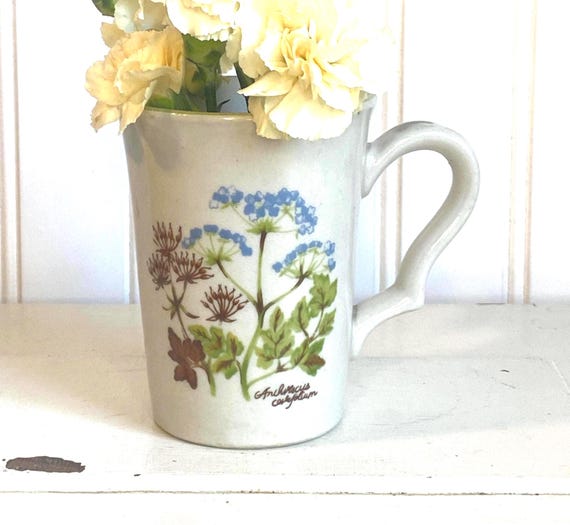 Vintage 1980s Wildflower Stoneware Mug: Cottage Kitchen Decor