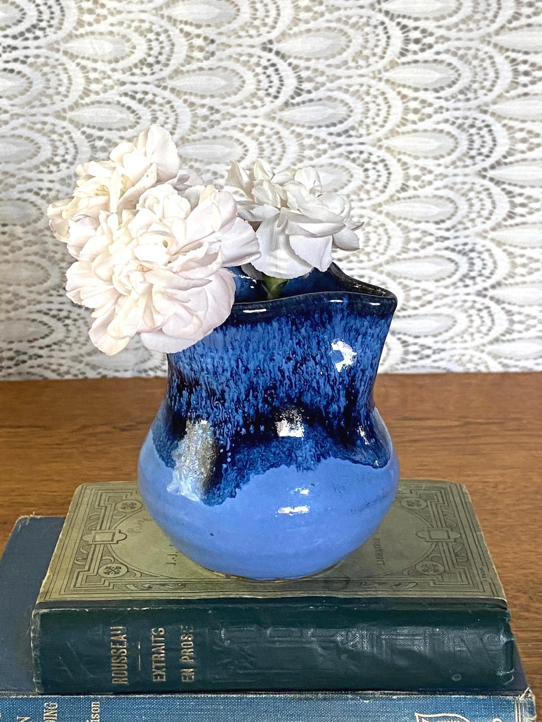 Handmade Cobalt Blue Drip Glaze Studio Pottery Small Pitcher Creamer ...