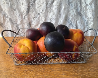 Vintage Chicken Wire Basket: Farmhouse Kitchen Decor, 12x9"