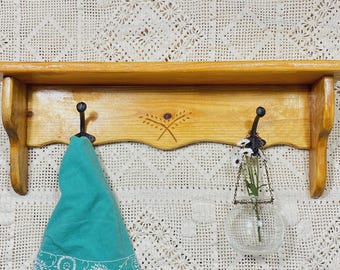 24" vintage handgemaakte eikenhouten hal plank kapstok | Handdoekenrek badkamer keuken organisatie