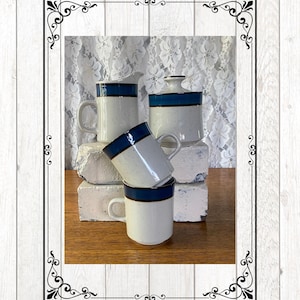 Set of Vintage Sango Rainbow Mariana Stoneware Japanese Ceramics- 2 Coffee Mugs/ Creamer Pitcher/ Sugar Bowl with Lid