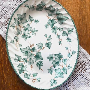 Vintage Country Vine Green Ivy Oval China Serving Platter