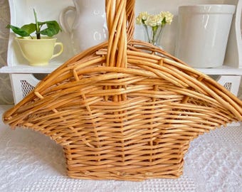 Cesto da raccolta vintage in vimini da 40 cm con manico / Decorazione in stile country cottage