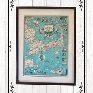 Vintage gerahmte und mit Passepartout gestaltete Landkarte von Cape Cod Maritime Kunst - Strandhausdeko
