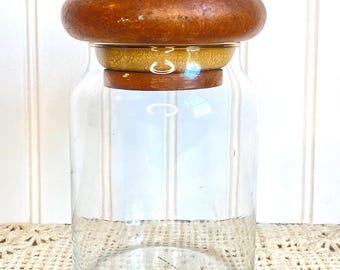 Vintage Winsome Glass Canister Jar with Teak Wood Lid