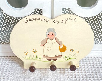 Vintage Wood Handmade Grandmas Three Peg Key Hanger Hook Entryway Organization Grandmother Gift