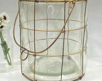 Vintage Style Glaskerze Laterne mit Gold Metalldraht Rahmen und Griff