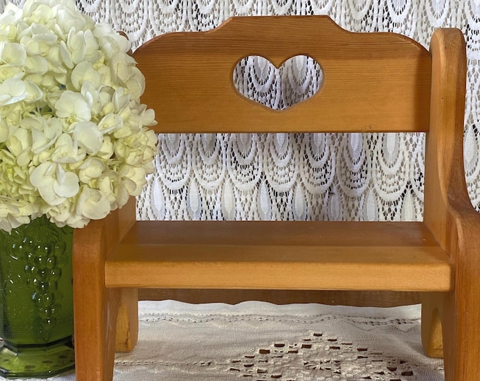Featured listing image: Vintage Wooden Cutout Heart Table Shelf/ Doll Miniature Bench - Rustic Country Decor