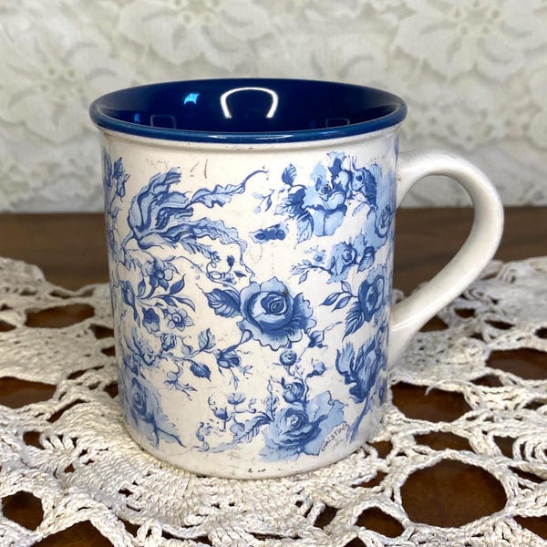 Vintage Potpourri Press Blue and White Floral Ceramic Coffee Mug