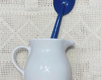 Large 13.5" Blue Vintage Speckled Enamelware Camp Style Cooking Serving Spoon | Vintage Campfire Cookout Cowboy Dishware