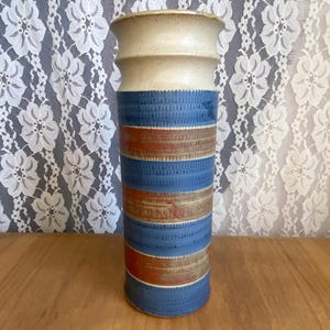 Vintage MCM Japanese Banded Cylinder Stoneware Vase